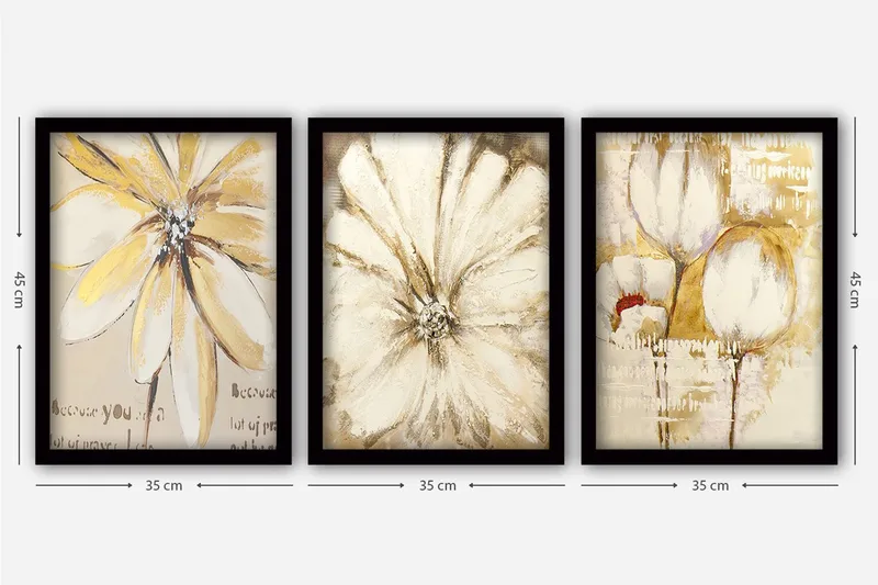 Dekorativ indrammet maleri 3-Dele 35x45 cm - Flerfarvet - Boligtilbehør - Billeder & kunst - Billeder på lærred