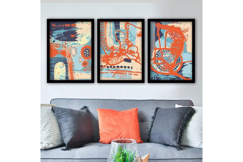 Dekorativ indrammet maleri 3-Dele 35x45 cm, Flerfarvet