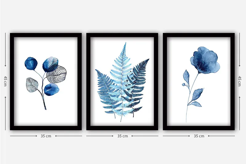 Dekorativ indrammet maleri 3-Dele 35x45 cm - Flerfarvet - Boligtilbehør - Billeder & kunst - Billeder på lærred