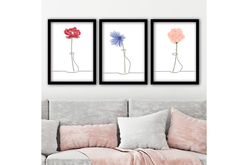 Dekorativ indrammet maleri 3-Dele 35x45 cm, Flerfarvet