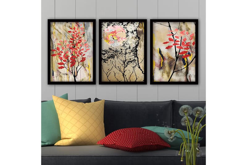Dekorativ indrammet maleri 3-Dele 35x45 cm, Flerfarvet