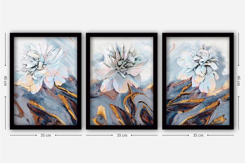 Dekorativ indrammet maleri 3-Dele 35x45 cm - Flerfarvet - Boligtilbehør - Billeder & kunst - Billeder på lærred