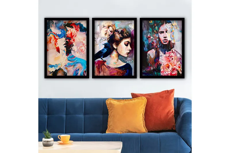 Dekorativ indrammet maleri 3-Dele 35x45 cm, Flerfarvet