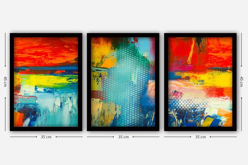 Dekorativ indrammet maleri 3-Dele 35x45 cm - Flerfarvet - Boligtilbehør - Billeder & kunst - Billeder på lærred