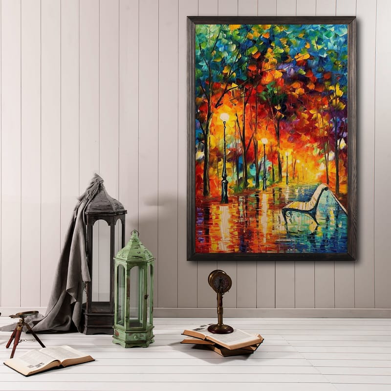 Dekorativ indrammet maleri  35x50 cm - Flerfarvet - Boligtilbehør - Billeder & kunst - Billeder på lærred