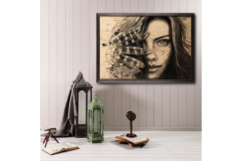 Dekorativ indrammet maleri  35x50 cm - Flerfarvet - Boligtilbehør - Billeder & kunst - Billeder på lærred