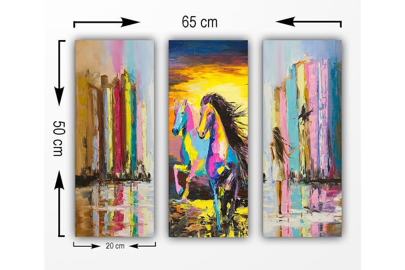Dekorativ MDF-maleri 3-Dele 20x50 cm - Flerfarvet - Boligtilbehør - Billeder & kunst - Billeder på lærred