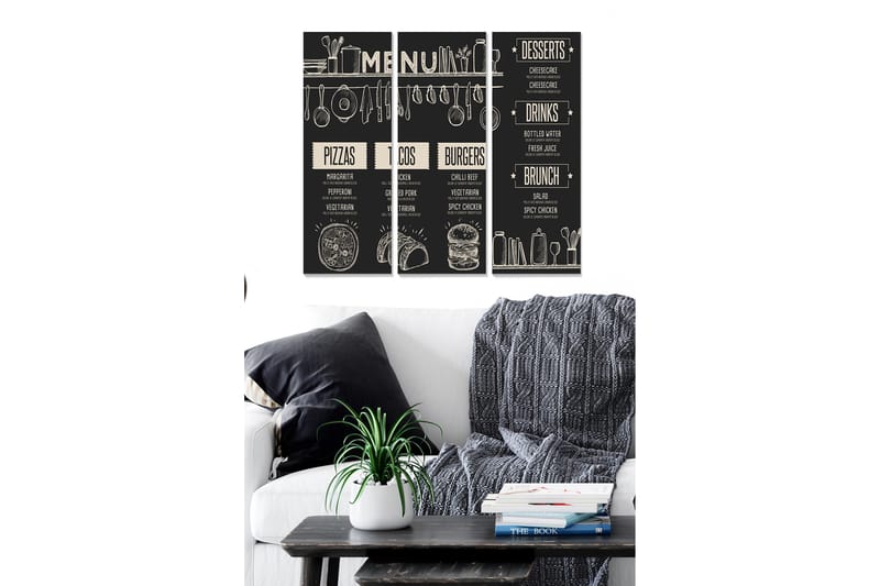 Dekorativ MDF-maleri 3-Dele 20x50 cm - Flerfarvet - Boligtilbehør - Billeder & kunst - Billeder på lærred