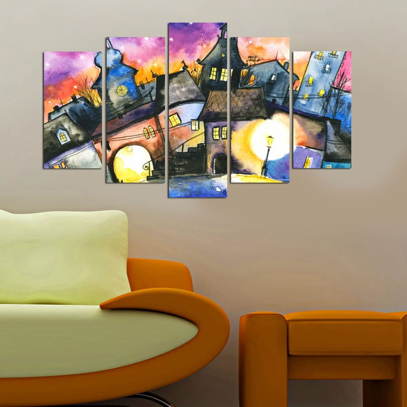 Dekorativ MDF-maleri 5-Dele 20x60 cm - Flerfarvet - Boligtilbehør - Billeder & kunst - Billeder på lærred