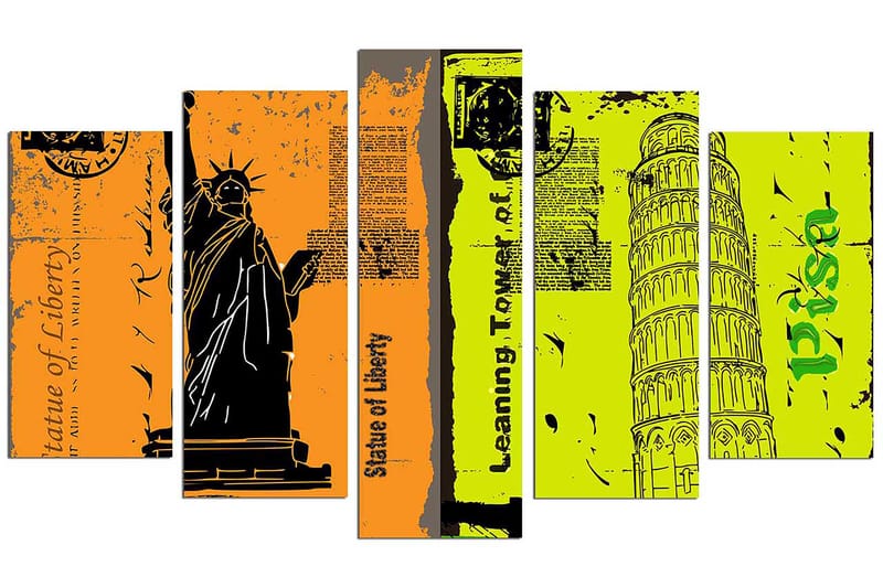 Dekorativ MDF-maleri 5-Dele 20x60 cm - Flerfarvet - Boligtilbehør - Billeder & kunst - Billeder på lærred