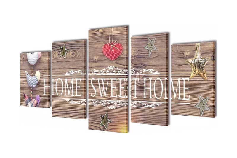 Kanvasbilledsæt Home Sweet Home 100 X 50 Cm - Flerfarvet - Boligtilbehør - Billeder & kunst - Billeder på lærred