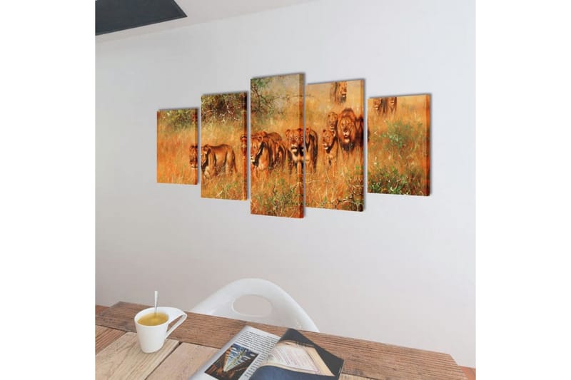 Kanvasbilledsæt Løver 100 X 50 Cm - Flerfarvet - Boligtilbehør - Billeder & kunst - Billeder på lærred