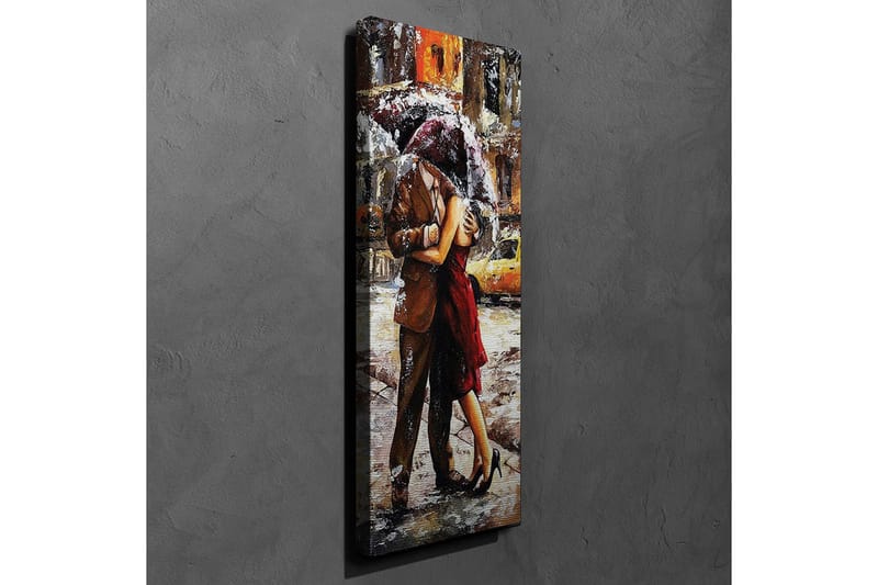Lærred 30x80 cm - Romantisk dans under en paraply i regnvejr - Rød / Brun / Grå - Boligtilbehør - Billeder & kunst - Billeder på lærred