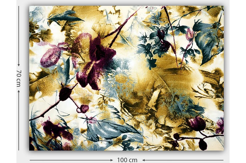 Lærred 70x100 cm - Abstrakt blomsterdesign med et strejf af guld og dybe farver - Guld / Mørkerød / Grøn - Boligtilbehør - Billeder & kunst - Billeder på lærred