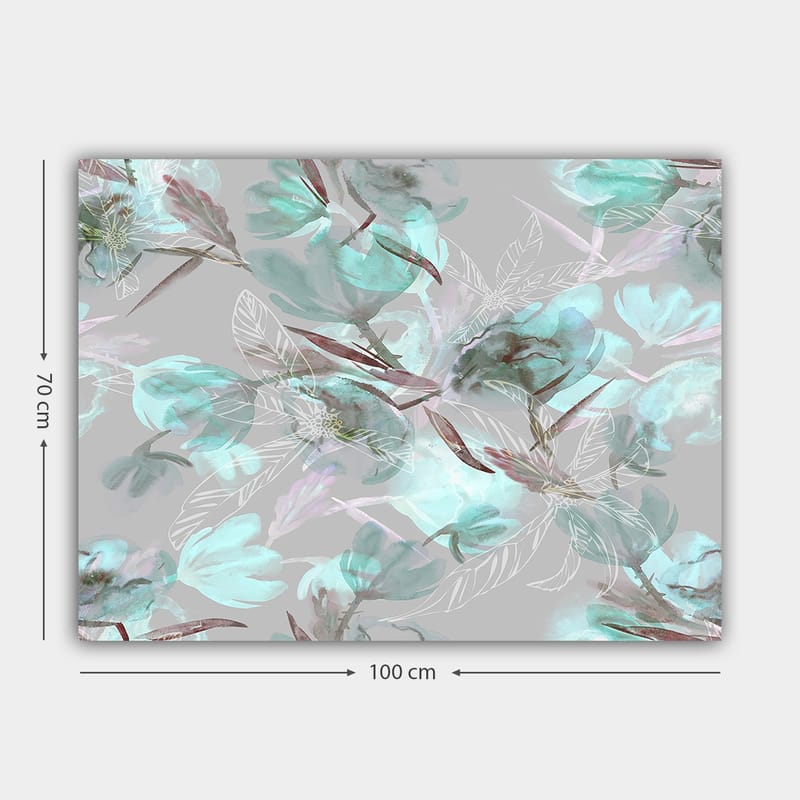 Lærred 70x100 cm - Abstrakt blomstermotiv i bløde pastelfarver - Aqua / Grå / Brun - Boligtilbehør - Billeder & kunst - Billeder på lærred