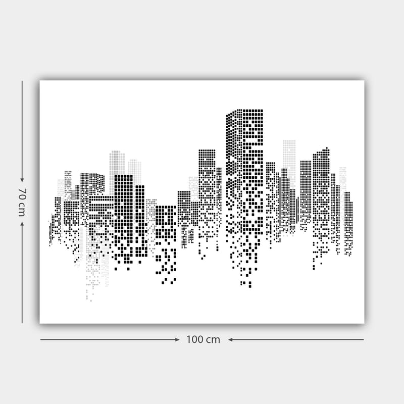 Lærred 70x100 cm - Abstrakt bybillede i sort-hvid med pixelmønster - Sort / Hvid / Grå - Boligtilbehør - Billeder & kunst - Billeder på lærred