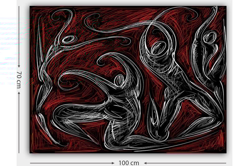 Lærred 70x100 cm - Abstrakt dans med dynamiske figurer, der udtrykker bevægelse og energi - Rød / Sort / Hvid - Boligtilbehør - Billeder & kunst - Billeder på lærred