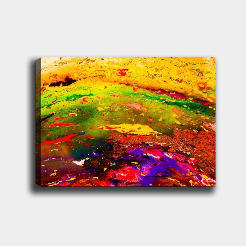 Lærred 70x100 cm - Abstrakt farveeksplosion med dynamiske mønstre og livlige nuancer, Gul / Grøn / Rød