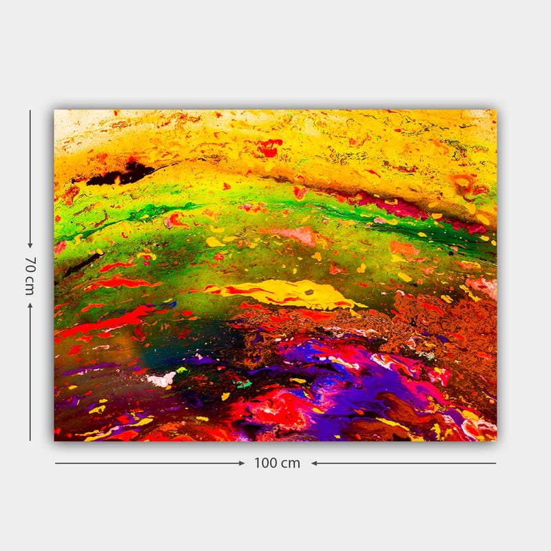 Lærred 70x100 cm - Abstrakt farveeksplosion med dynamiske mønstre og livlige nuancer - Gul / Grøn / Rød - Boligtilbehør - Billeder & kunst - Billeder på lærred