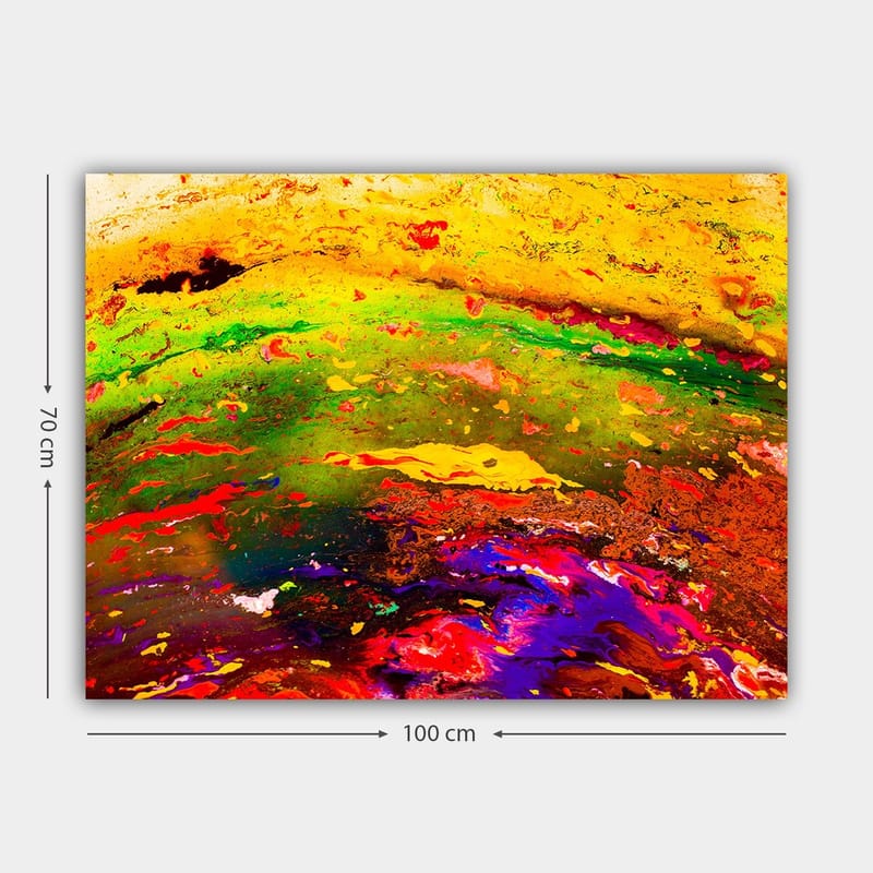 Lærred 70x100 cm - Abstrakt farveeksplosion med dynamiske mønstre og livlige nuancer - Gul / Grøn / Rød - Boligtilbehør - Billeder & kunst - Billeder på lærred