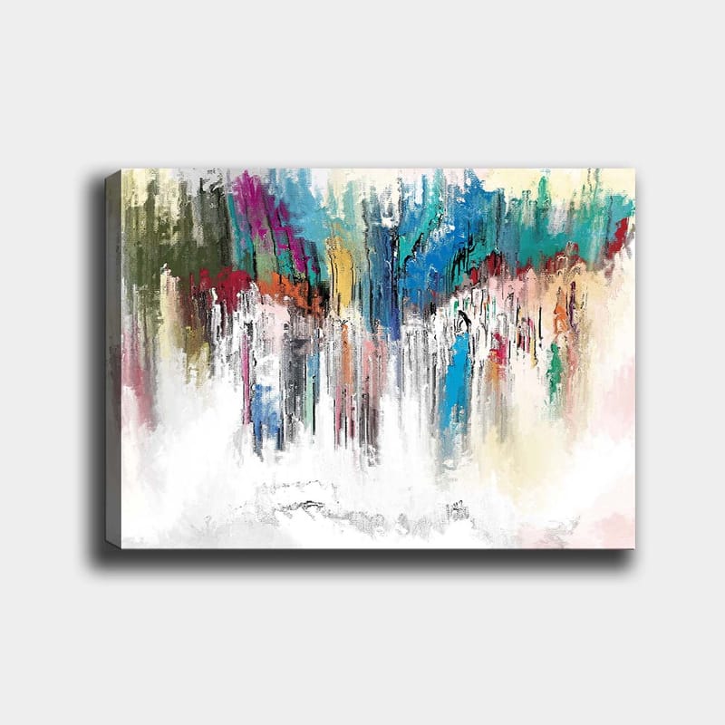 Lærred 70x100 cm - Abstrakt farveeksplosion med elementer af blå og rød, Blå / Rød / Grøn