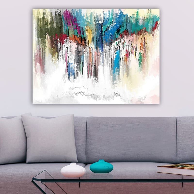 Lærred 70x100 cm - Abstrakt farveeksplosion med elementer af blå og rød - Blå / Rød / Grøn - Boligtilbehør - Billeder & kunst - Billeder på lærred