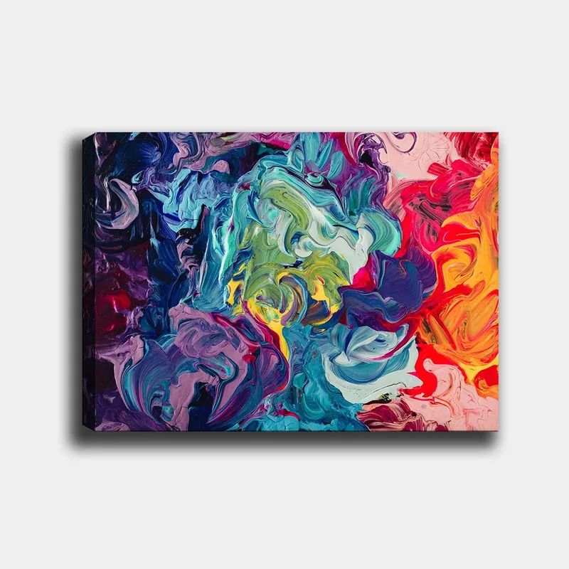 Lærred 70x100 cm - Abstrakt farveeksplosion med hvirvlende mønstre og dynamiske former, Blå / Grøn / Rød