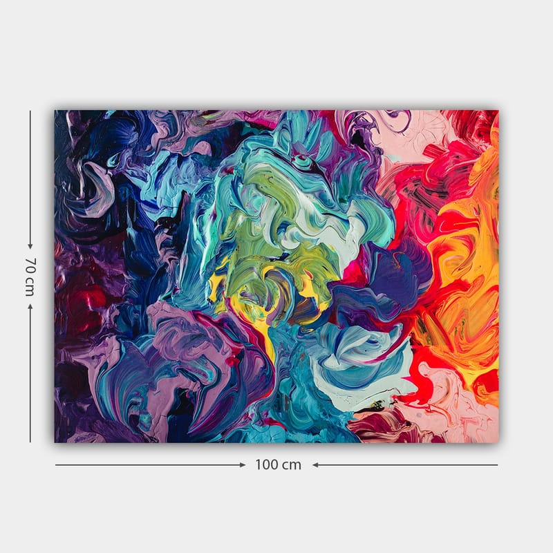 Lærred 70x100 cm - Abstrakt farveeksplosion med hvirvlende mønstre og dynamiske former - Blå / Grøn / Rød - Boligtilbehør - Billeder & kunst - Billeder på lærred