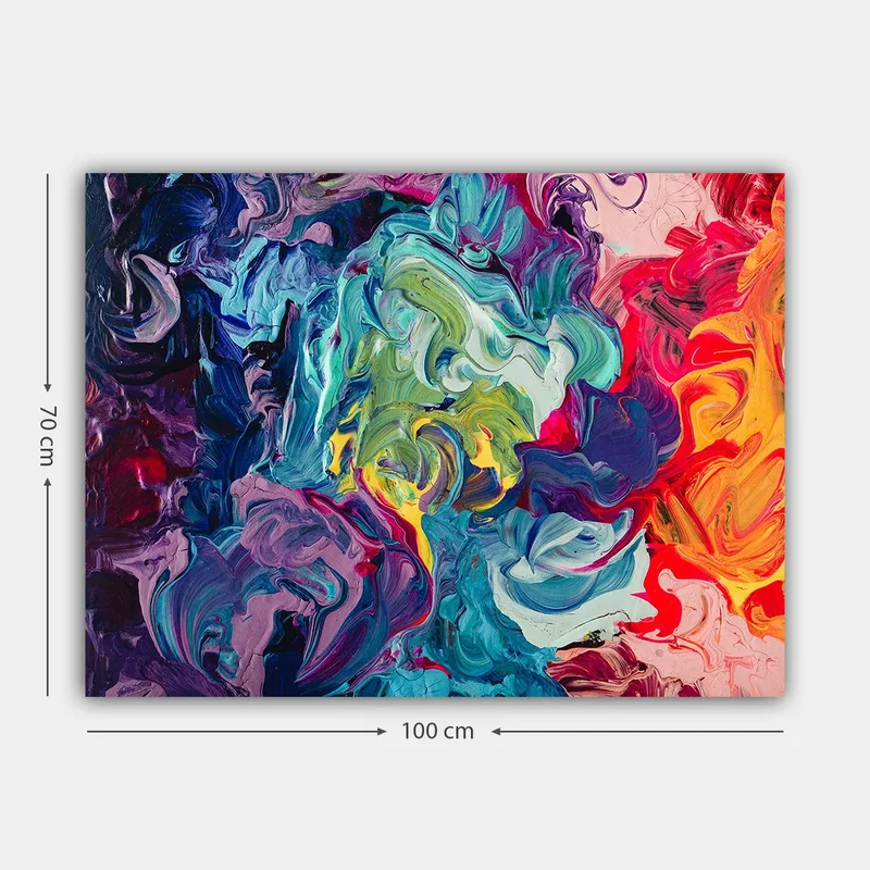 Lærred 70x100 cm - Abstrakt farveeksplosion med hvirvlende mønstre og dynamiske former - Blå / Grøn / Rød - Boligtilbehør - Billeder & kunst - Billeder på lærred