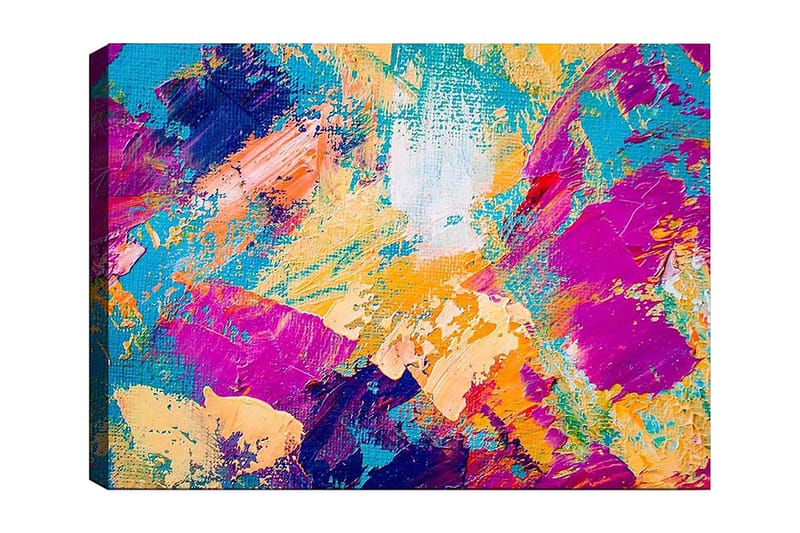 Lærred 70x100 cm - Abstrakt farveeksplosion med livlige nuancer, der skaber en dynamisk følelse, Turkis / Lilla / Orange