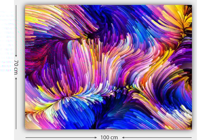 Lærred 70x100 cm - Abstrakt farverig komposition med fejende linjer og former - Lilla / Blå / Gul - Boligtilbehør - Billeder & kunst - Billeder på lærred