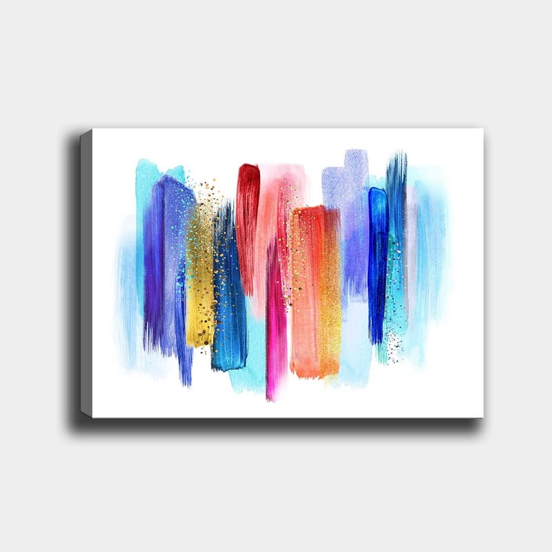 Lærred 70x100 cm - Abstrakt farvespil med lodrette penselstrøg i livlige nuancer, Blå / Rød / Lyserød