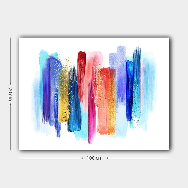 Lærred 70x100 cm - Abstrakt farvespil med lodrette penselstrøg i livlige nuancer - Blå / Rød / Lyserød - Boligtilbehør - Billeder & kunst - Billeder på lærred