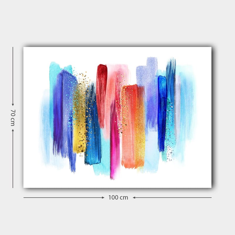 Lærred 70x100 cm - Abstrakt farvespil med lodrette penselstrøg i livlige nuancer - Blå / Rød / Lyserød - Boligtilbehør - Billeder & kunst - Billeder på lærred
