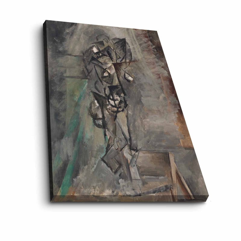 Lærred 70x100 cm - Abstrakt figurativ komposition med en menneskefigur i fokus - Grå / Sort / Brun - Boligtilbehør - Billeder & kunst - Billeder på lærred