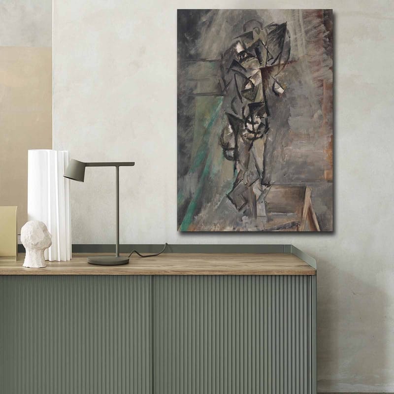Lærred 70x100 cm - Abstrakt figurativ komposition med en menneskefigur i fokus - Grå / Sort / Brun - Boligtilbehør - Billeder & kunst - Billeder på lærred