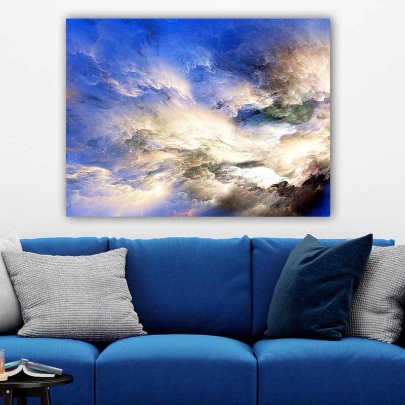 Lærred 70x100 cm - Abstrakt himmel med dramatiske skyformationer i forskellige nuancer - Blå / Hvid / Grøn - Boligtilbehør - Billeder & kunst - Billeder på lærred
