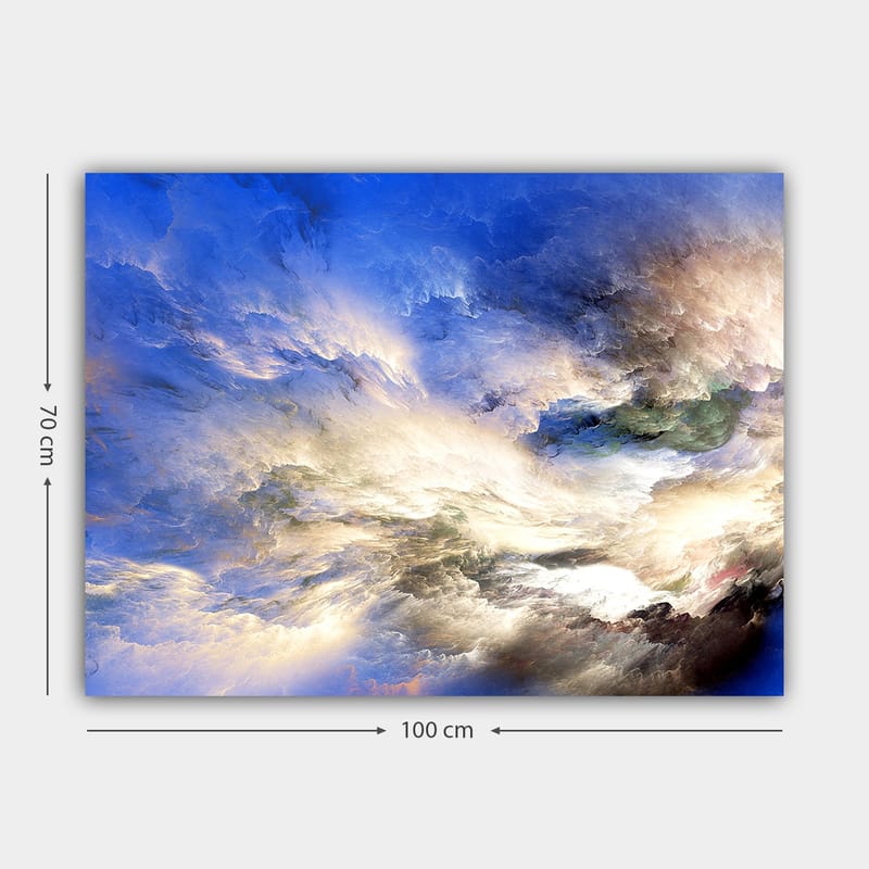 Lærred 70x100 cm - Abstrakt himmel med dramatiske skyformationer i forskellige nuancer - Blå / Hvid / Grøn - Boligtilbehør - Billeder & kunst - Billeder på lærred