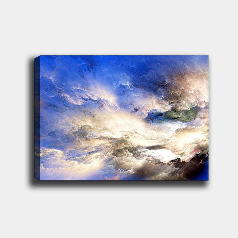 Lærred 70x100 cm - Abstrakt himmel med dramatiske skyformationer i forskellige nuancer, Blå / Hvid / Grøn
