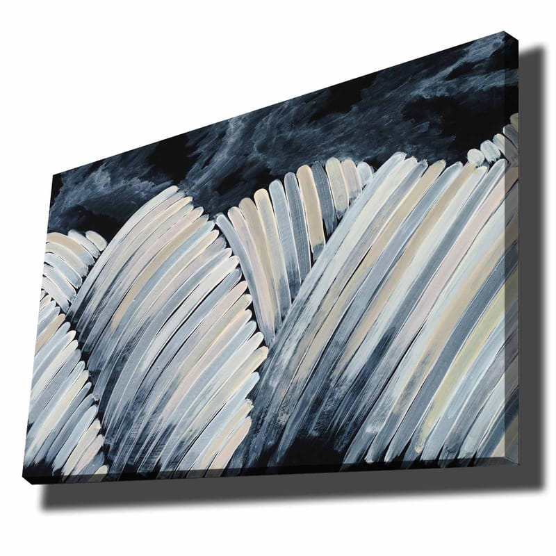 Lærred 70x100 cm - Abstrakt komposition af bølgende former i sort-hvid, Sort / Hvid / Grå