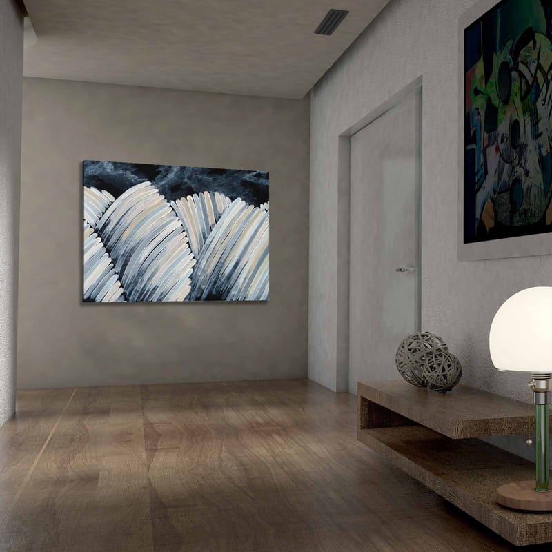 Lærred 70x100 cm - Abstrakt komposition af bølgende former i sort-hvid - Sort / Hvid / Grå - Boligtilbehør - Billeder & kunst - Billeder på lærred