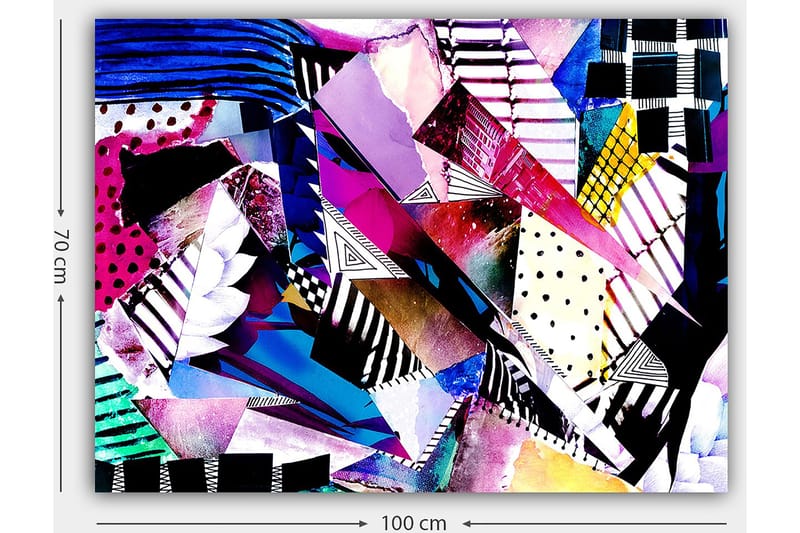 Lærred 70x100 cm - Abstrakt komposition af farverige geometriske former og mønstre - Lilla / Blå / Sort - Boligtilbehør - Billeder & kunst - Billeder på lærred