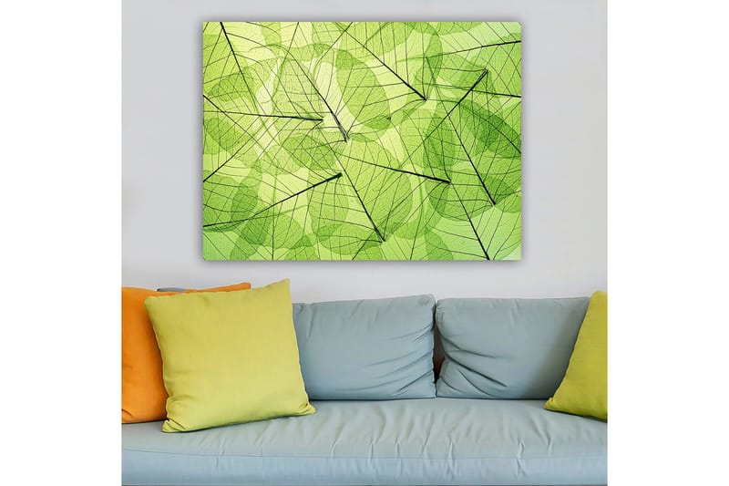Lærred 70x100 cm - Abstrakt komposition af gennemsigtige blade i forskellige grønne nuancer - Lysegrøn / Mørkegrøn / Sort - Boligtilbehør - Billeder & kunst - Billeder på lærred