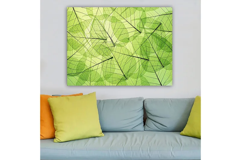 Lærred 70x100 cm - Abstrakt komposition af gennemsigtige blade i forskellige grønne nuancer - Lysegrøn / Mørkegrøn / Sort - Boligtilbehør - Billeder & kunst - Billeder på lærred