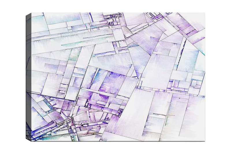 Lærred 70x100 cm - Abstrakt komposition af geometriske former i bløde nuancer, Lilla / Hvid / Lyseblå