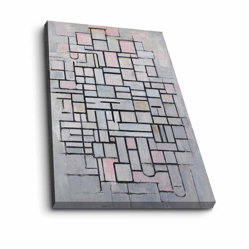 Lærred 70x100 cm - Abstrakt komposition af geometriske former i bløde nuancer - Lysegrå / Pink / Sort - Boligtilbehør - Billeder & kunst - Billeder på lærred