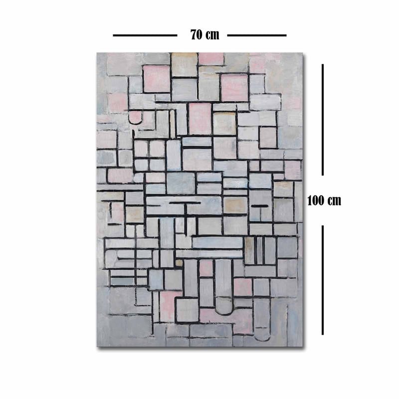 Lærred 70x100 cm - Abstrakt komposition af geometriske former i bløde nuancer - Lysegrå / Pink / Sort - Boligtilbehør - Billeder & kunst - Billeder på lærred