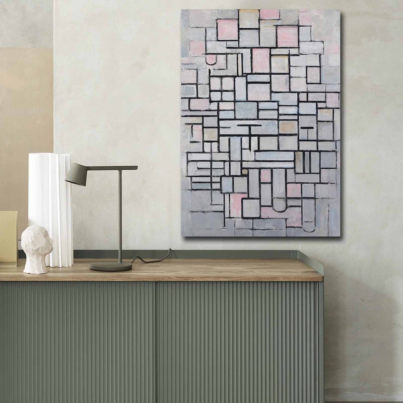 Lærred 70x100 cm - Abstrakt komposition af geometriske former i bløde nuancer - Lysegrå / Pink / Sort - Boligtilbehør - Billeder & kunst - Billeder på lærred