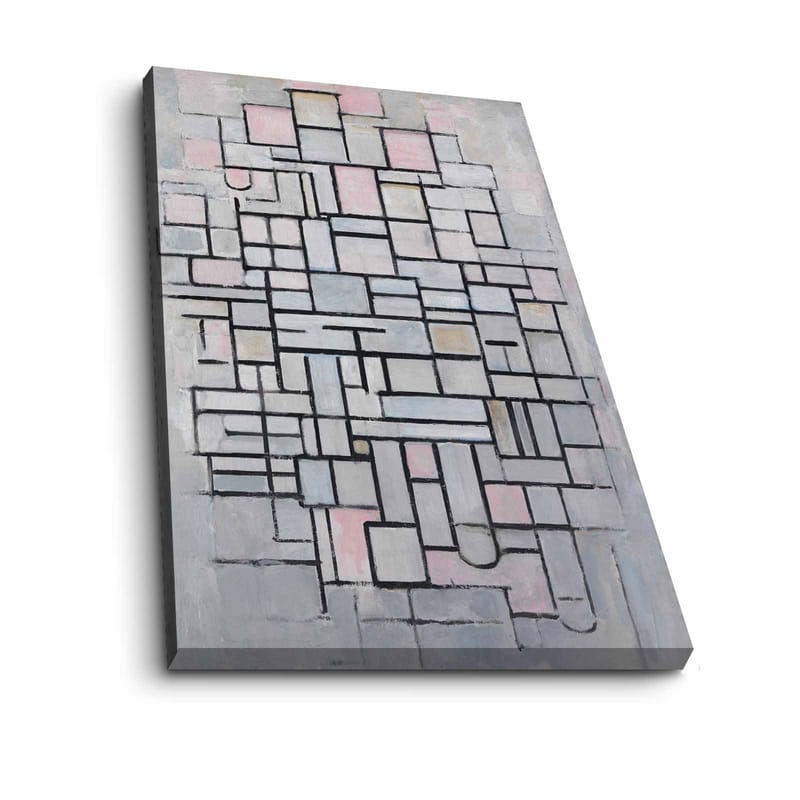 Lærred 70x100 cm - Abstrakt komposition af geometriske former i bløde nuancer - Lysegrå / Pink / Sort - Boligtilbehør - Billeder & kunst - Billeder på lærred