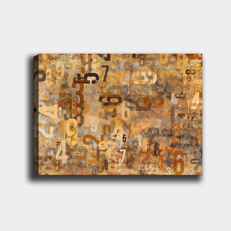 Lærred 70x100 cm - Abstrakt komposition af tal i forskellige størrelser og nuancer, Orange / Beige / Brun